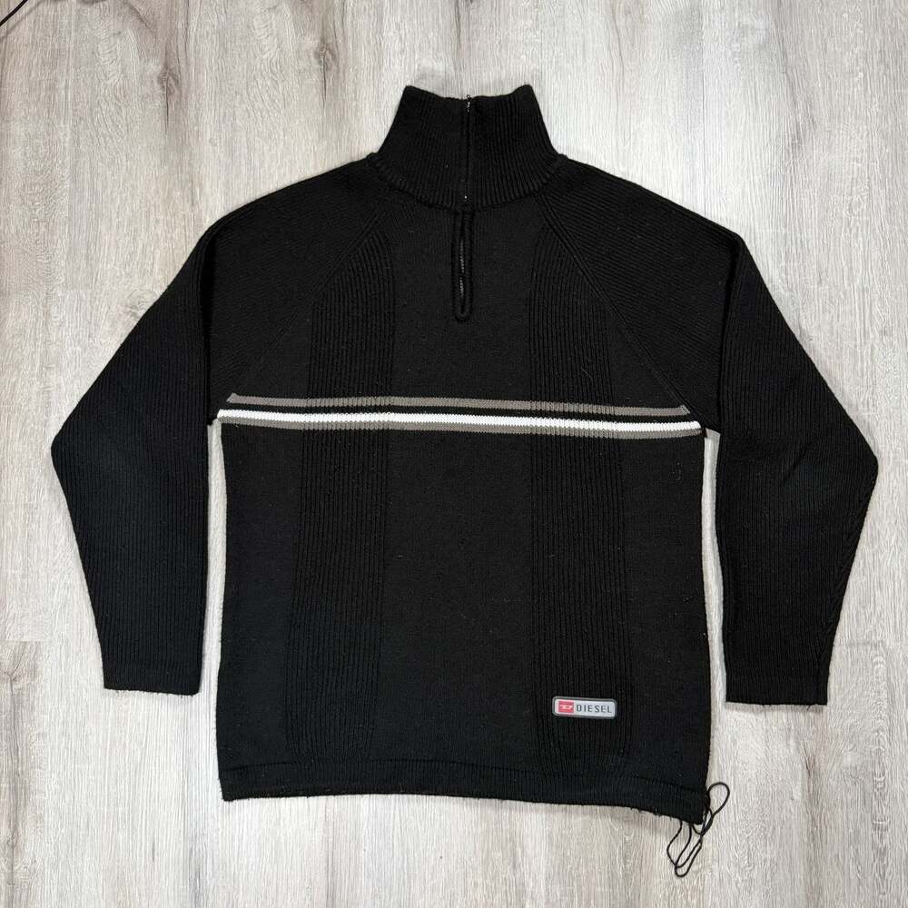 Vintage Diesel Ribbed Knit Quarter-Zip Striped Sweater Large Y2K Grunge